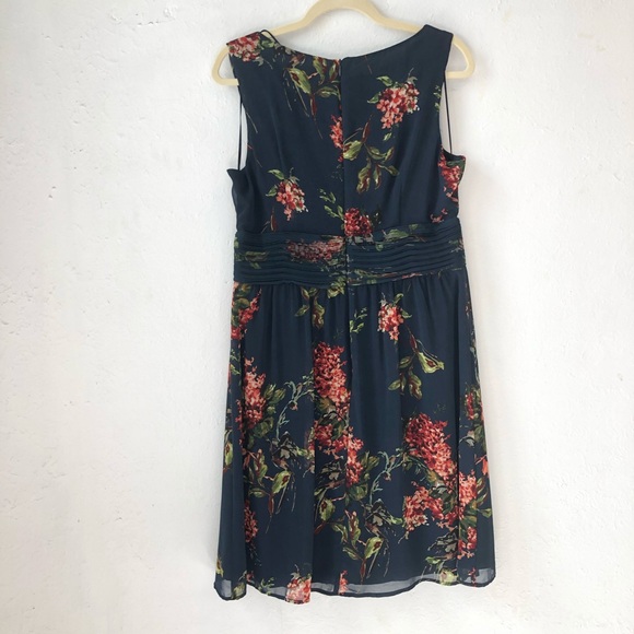esprit navy floral dress surplice neckline pleats - Picture 9 of 12